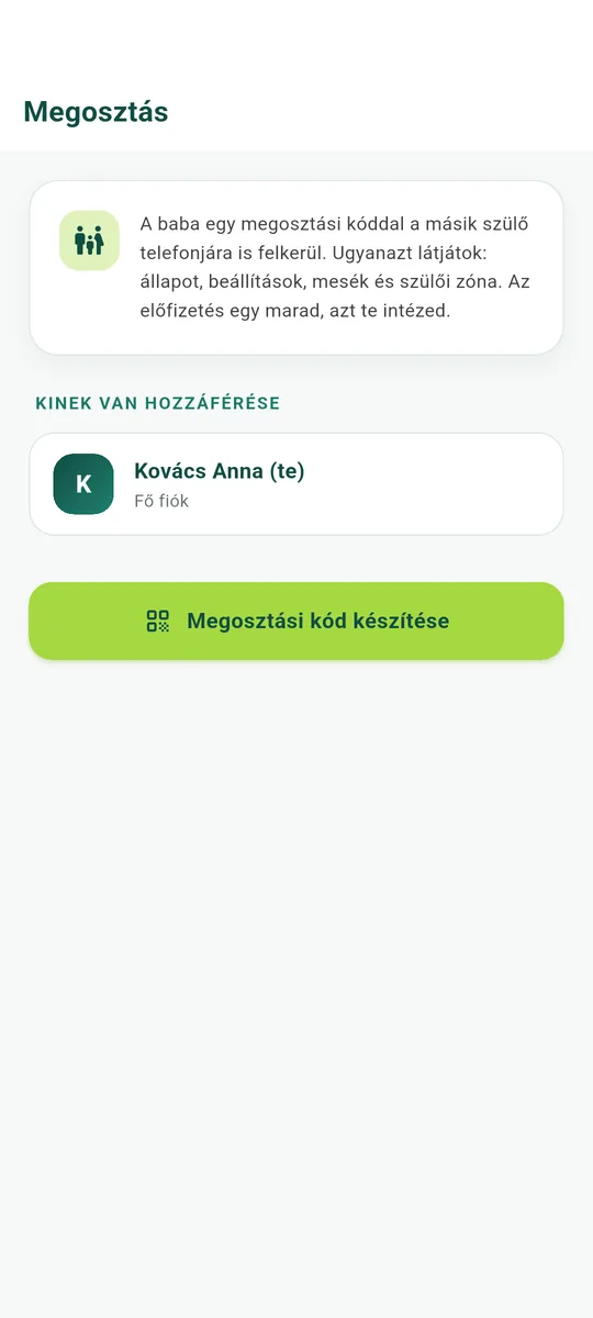 A megosztás képernyő a meghívó gombbal